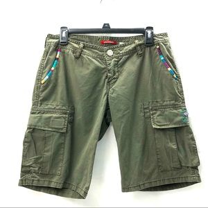 Hand Embroidered Cargo Shorts Owl on Pocket Boho